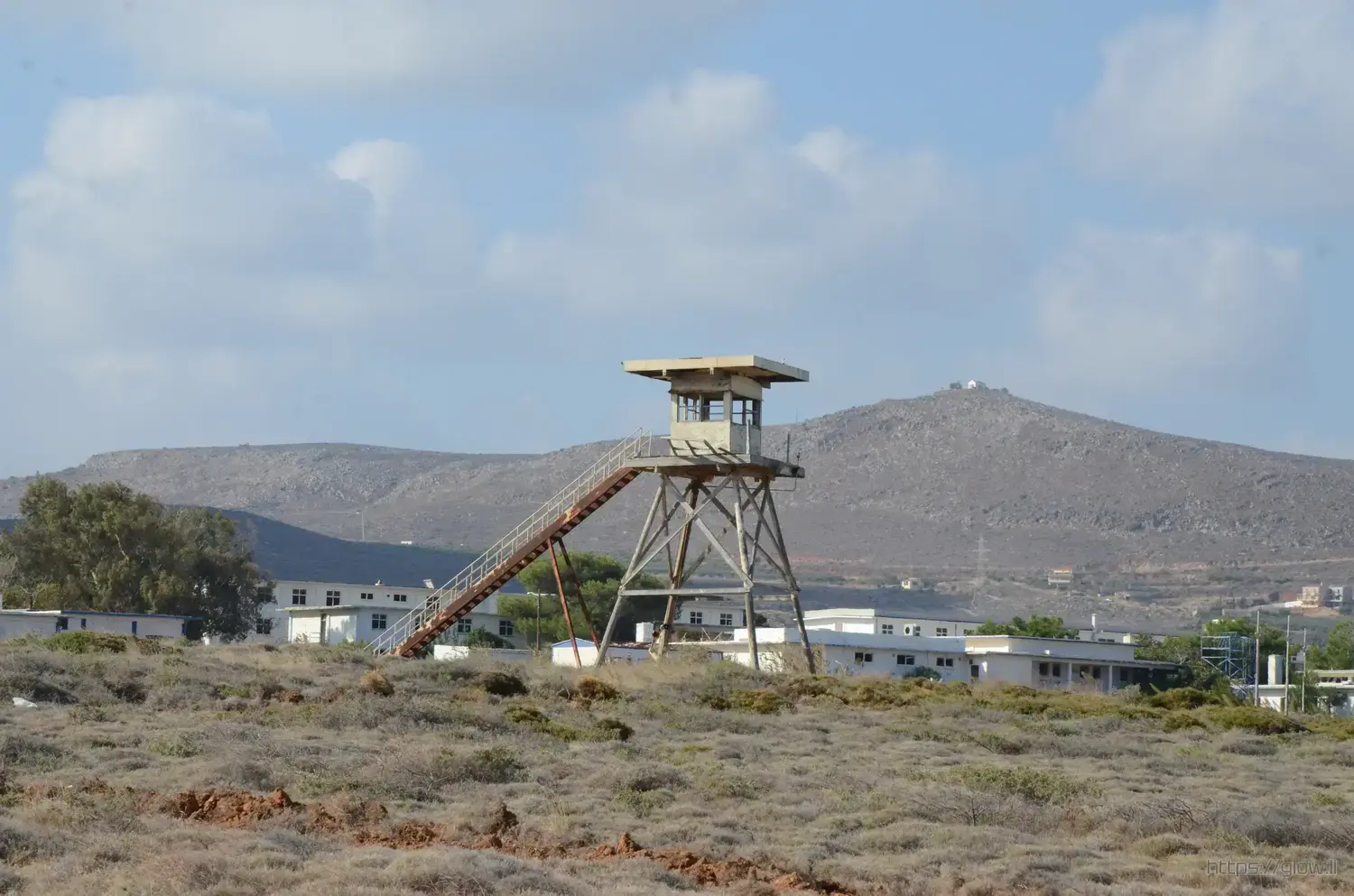 Photo of a rusty guard tower